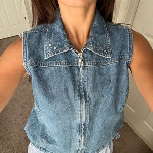 Vintage Faded Glory Blue Denim Zip-Up Vest